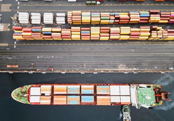 Aerial view of shipping containers